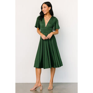 Balticborn Janette Midi Dress Empire Waist Smocked Back Flutter Sleeve Large